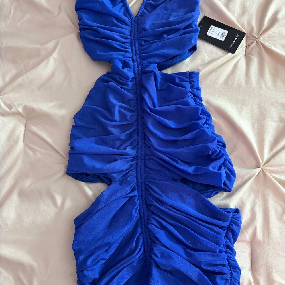 Fashion Nova Royal Blue Ruched Bodysuit